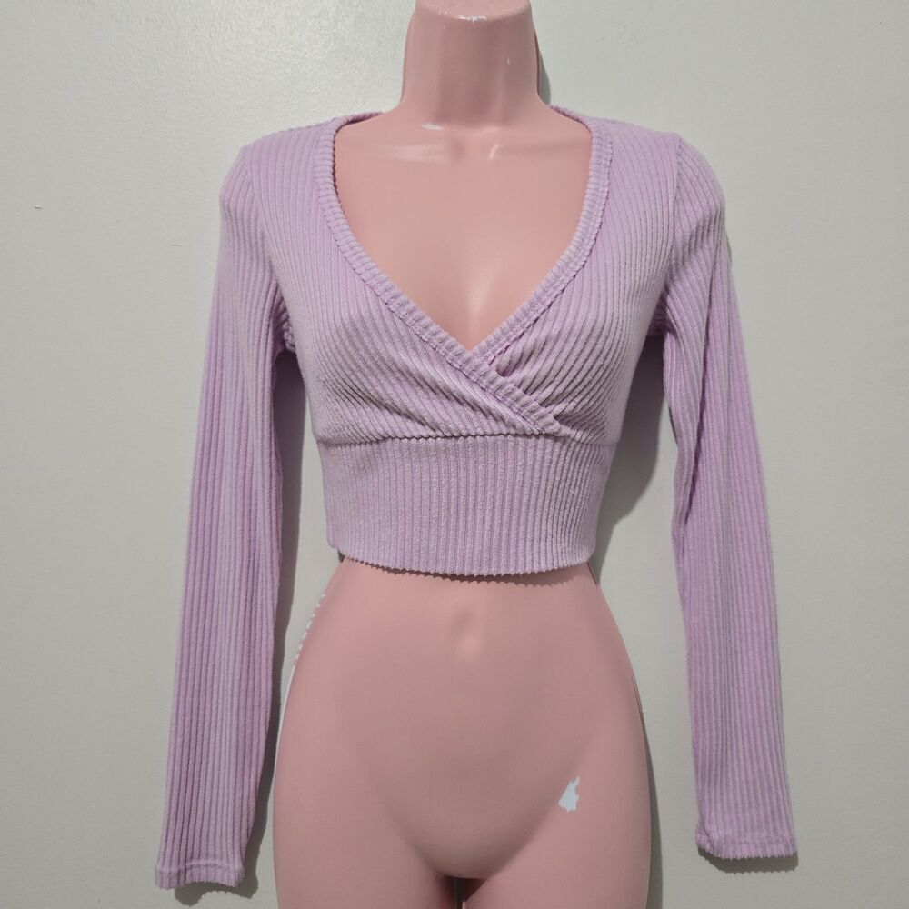 Wild Fable - Blouse - Cropped Long Sleeve Crossed Neckline - Size XS - Purple